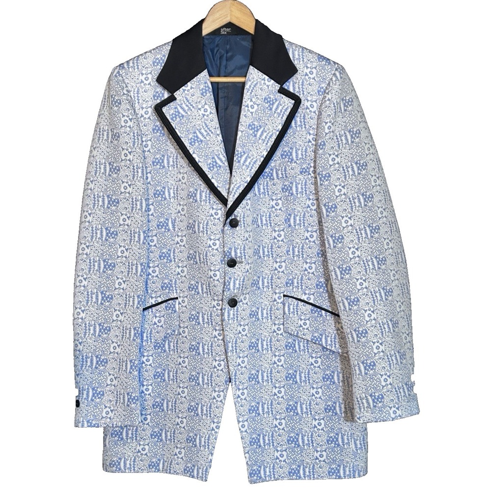 Vintage AFTER SIX Tuxedo Jacket 1978 Rolling Stones Collectable Blue Brocade 40L